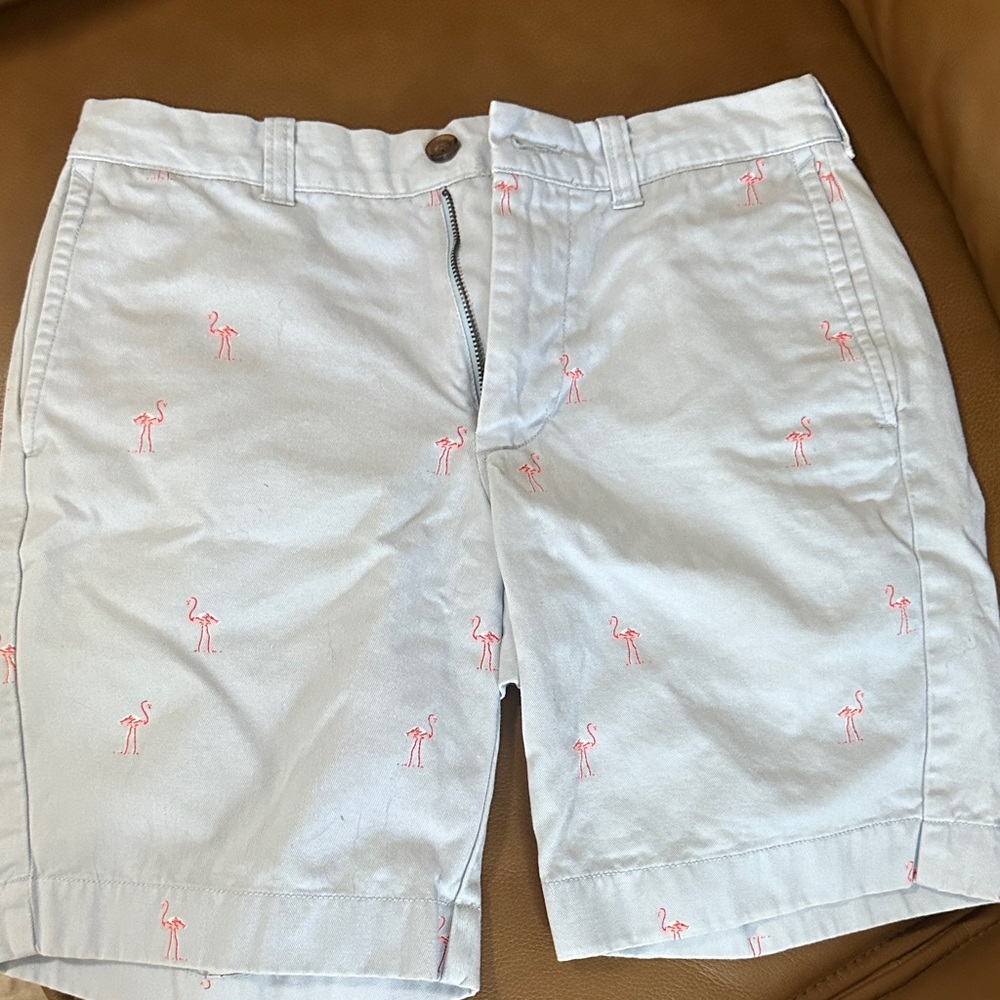 J. Crew White Shorts with Pink Flamingo Design